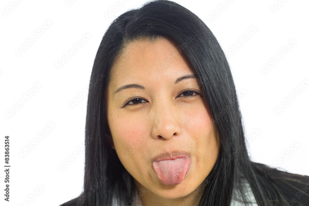 Model isolated sticking tongue out Model isolated sticking tongue out