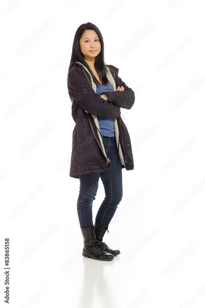 Model successful with arms crossed confident Model successful with arms crossed confident