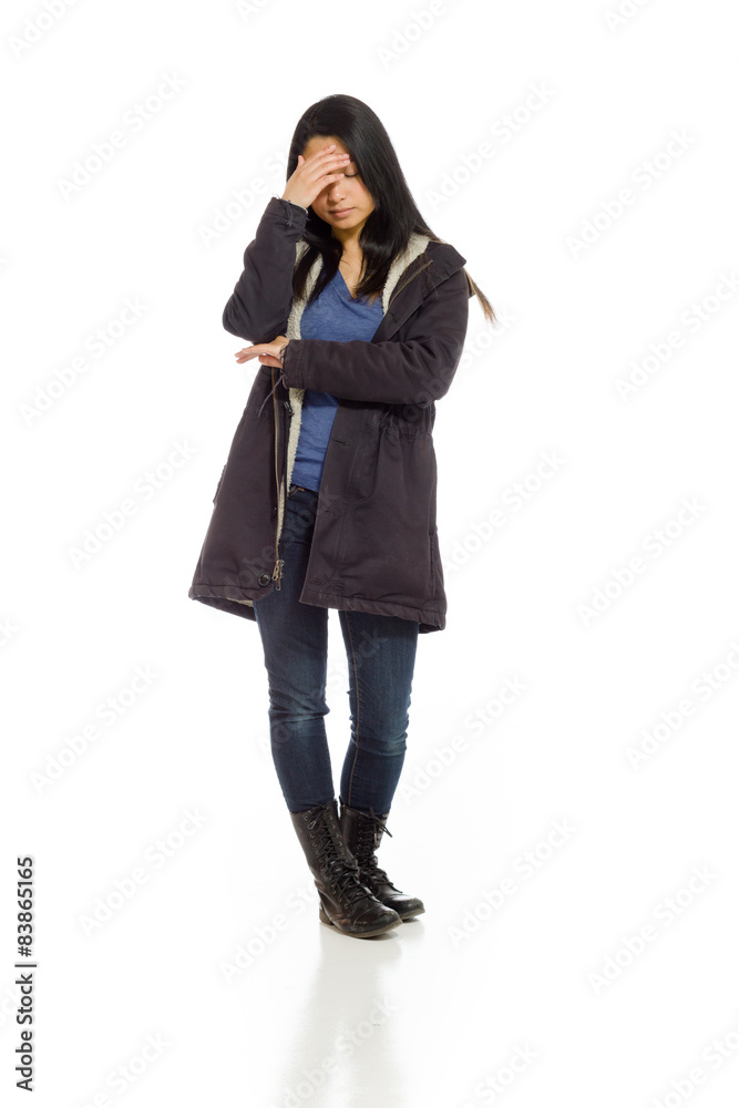 Model hiding face shame Model hiding face shame