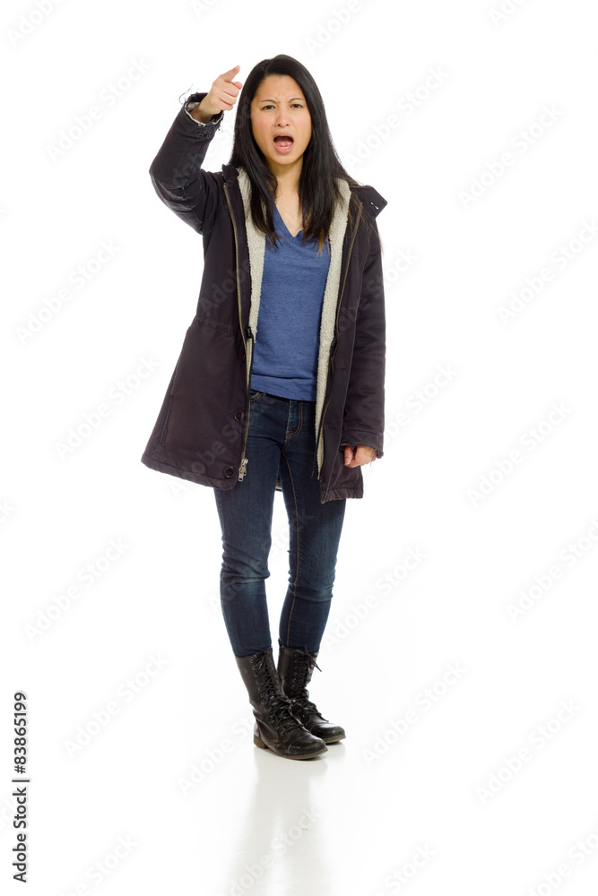 Model angry scolding and pointing Model angry scolding and pointing