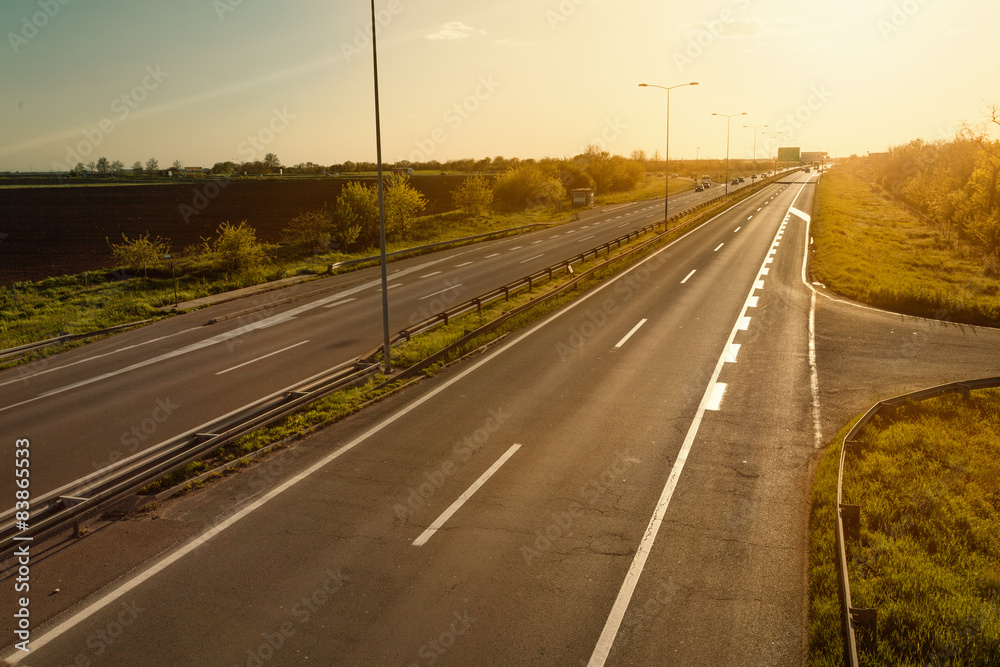 Fototapeta premium Highway at sunset, near Belgrade in Serbia