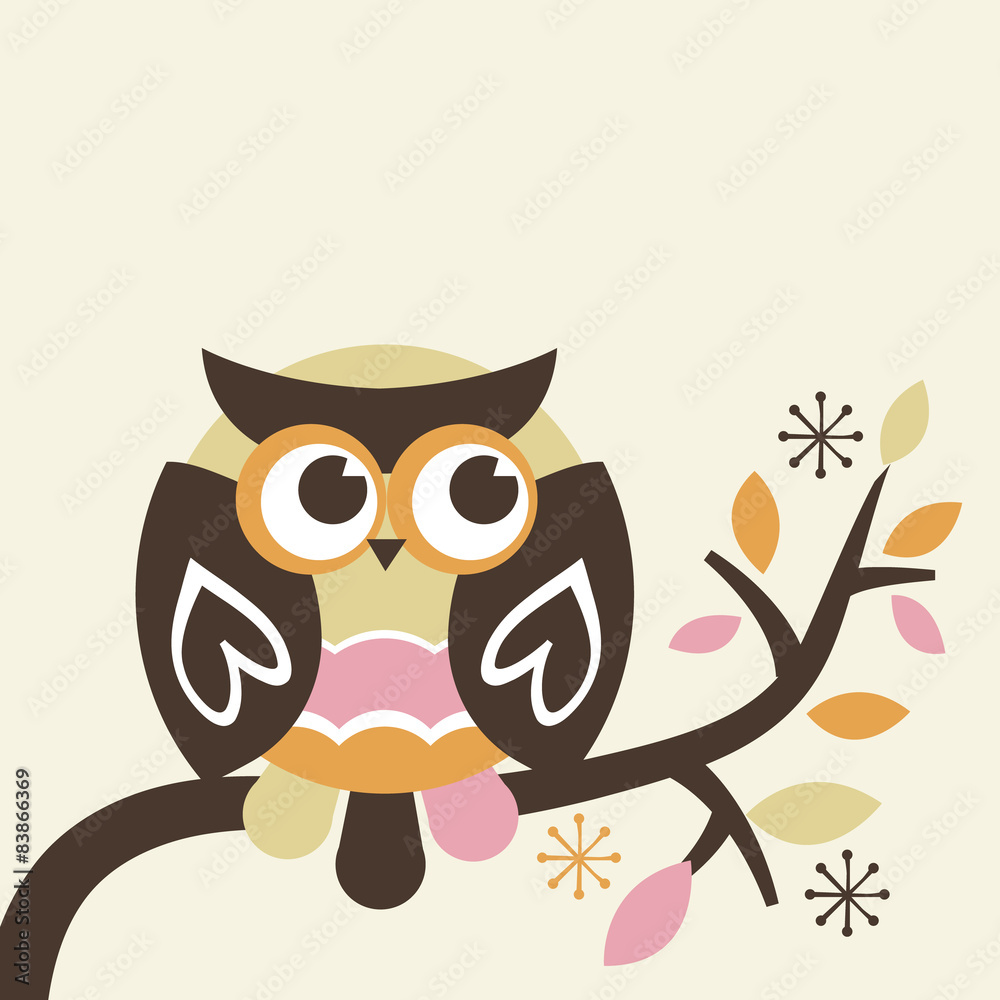 Retro Owl on A Tree