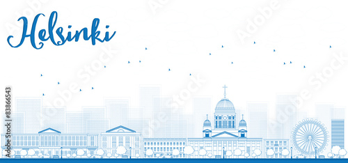 Outline Panorama of Old Town in Helsinki, Finland