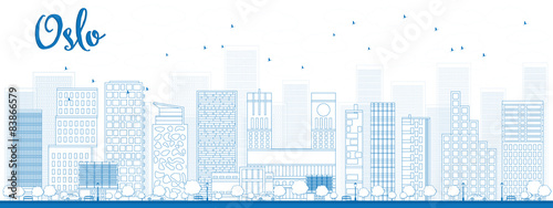 Outline Oslo Skyline with Blue Building