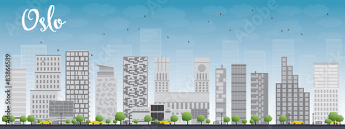 Oslo Skyline with Grey Building and Blue Sky