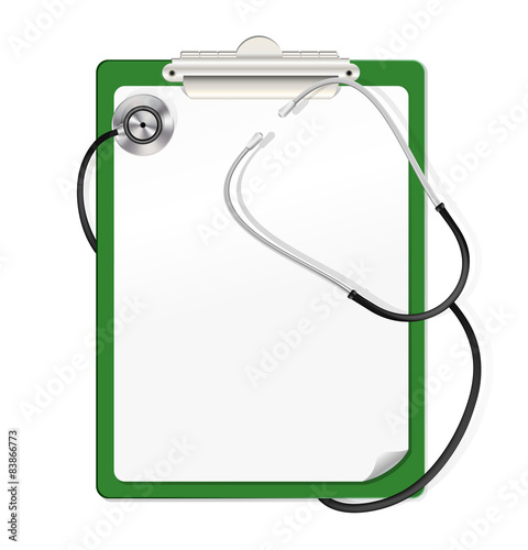 realistic illustration of stethoscope on green clipboard 