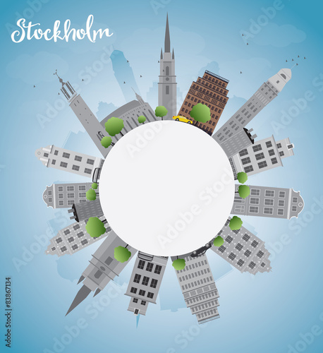 Stockholm Skyline with Grey Buildings and Blue Sky