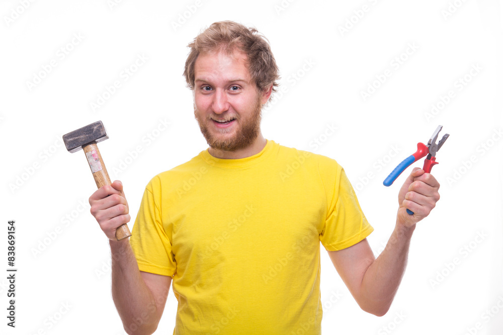 Man with a hammer and pliers