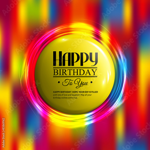 Birthday card with neon lights and badge for your text.