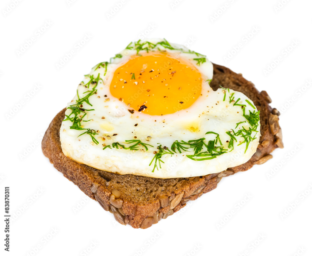 Sandwich with fried eggs in the shape of a heart
