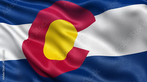 US state flag of Colorado waving in the wind