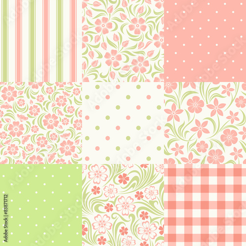 Set of seamless floral and geometric patterns. Vector.