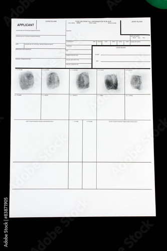 Fingerprint on police fingerprint card.