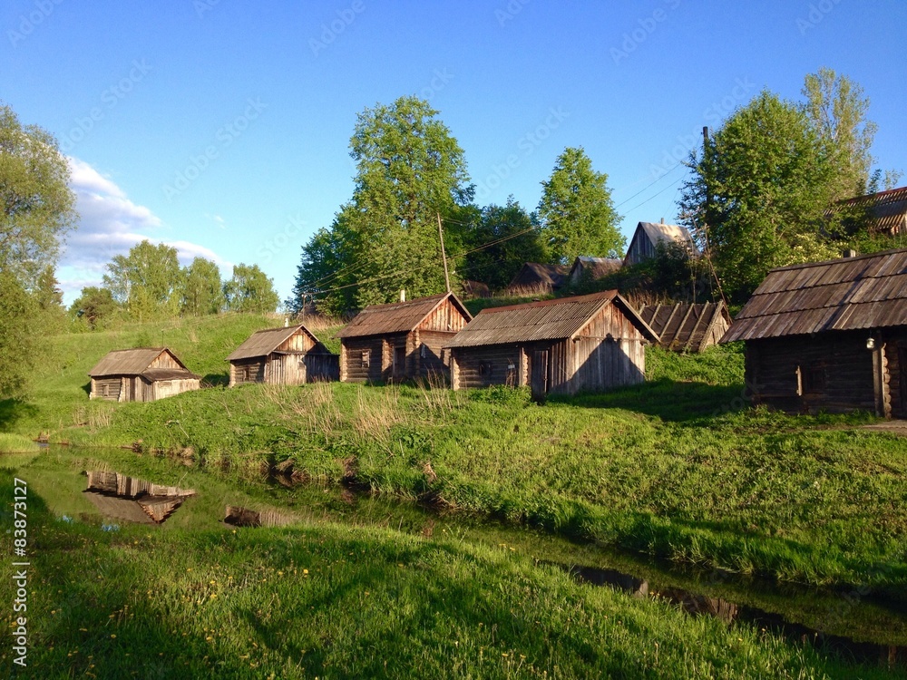 Fototapeta premium bathhouses in rural russian village
