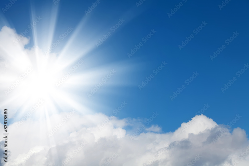 Blue sky with clouds and sun