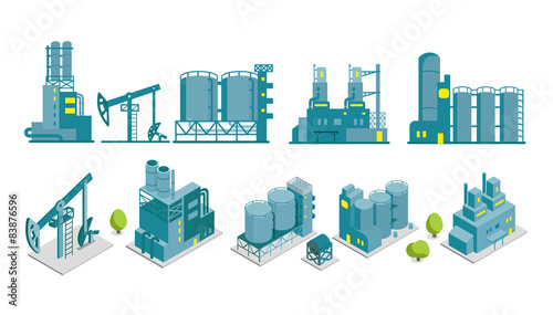 Set of isometric end 2D factory illustration oil production