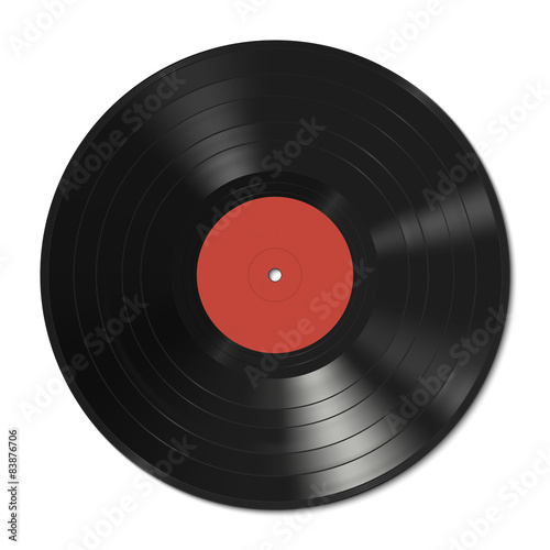 Vector illustration of a vinyl record with red label. photo