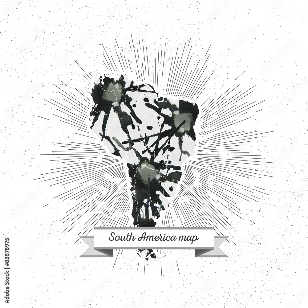 Obraz premium South america map with vintage style star burst, black