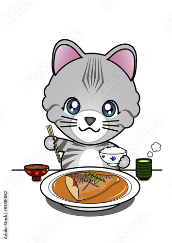 鯖の味噌煮を食べる猫