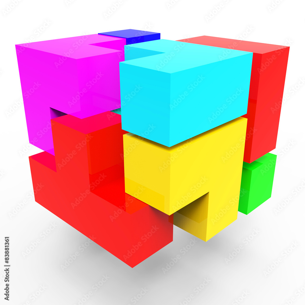 Synergy Blocks Represents Team Work And Connect Synergy Blocks Represents Team Work And Connect