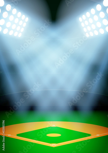Background for posters night baseball stadium in the spotlight.