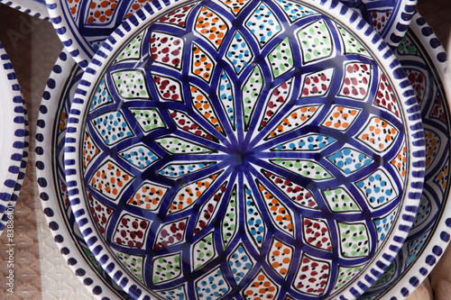 Tunisian colorful oriental pottery, detail