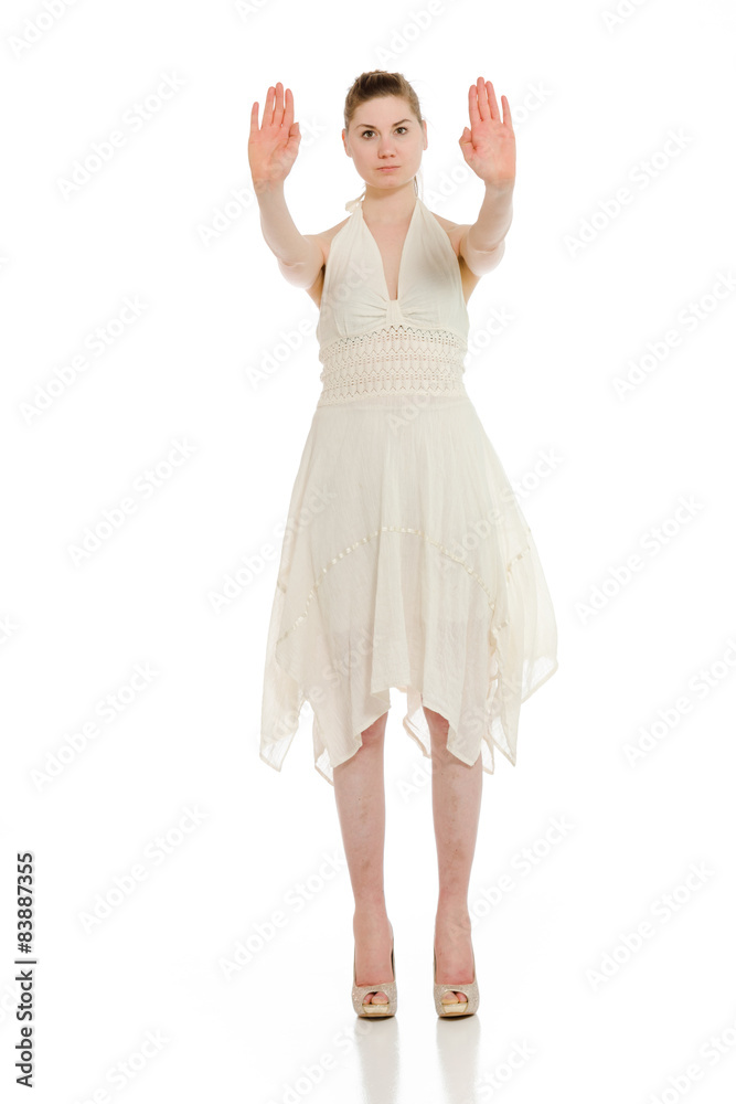 Model isolated stop sign with hand Model isolated stop sign with hand