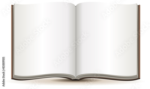 Open magazine with blank pages in a brown cover