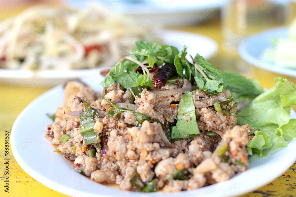 Thai Spicy minced pork salad of delicious. Thai Spicy minced pork salad of delicious.