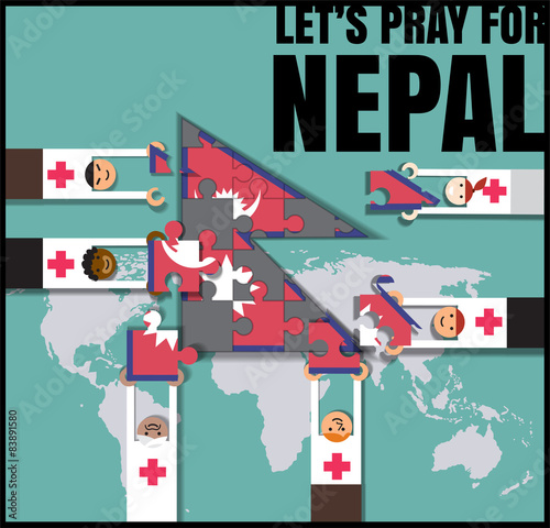 Nepal earthquake.pray for Nepal.people help nepal vector illustr