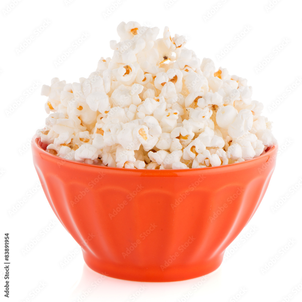 Popcorn in a orange bowl