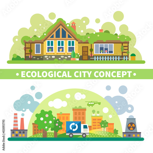 Ecological city concept. Vector flat illustration