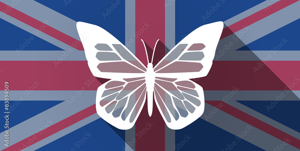 Obraz premium United Kingdom flag icon with a butterfly