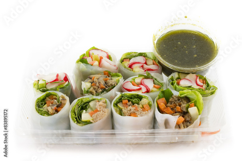 Fresh Vegetable Rice Sheet Rolls for Healthy with Seafood sauce