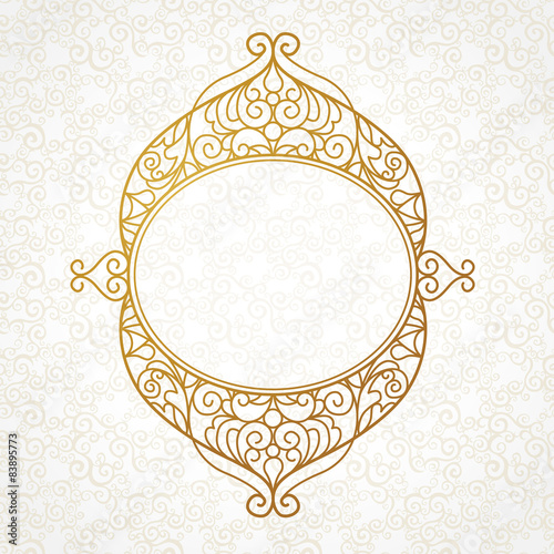 Filigree vector line art frame in Eastern style.