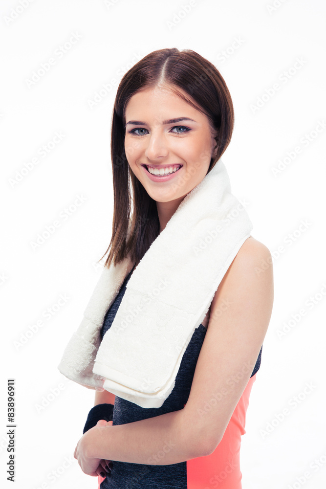 Portrait of a smiling fitness woman with towel Portrait of a smiling fitness woman with towel