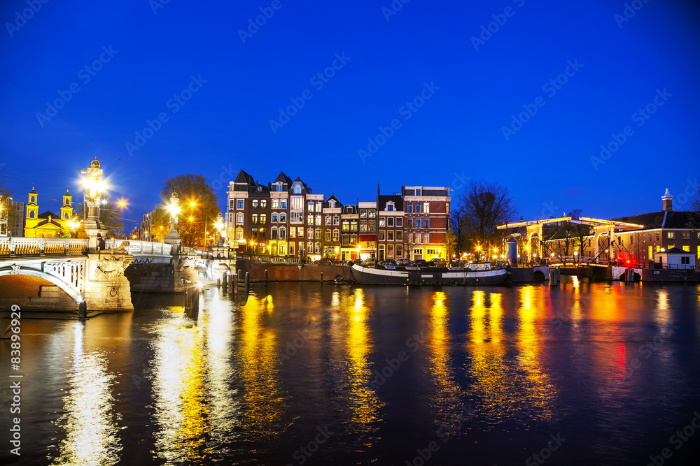 Night city view of Amsterdam