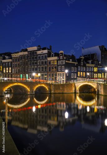 Photography Night city view of Amsterdam, the Netherlands