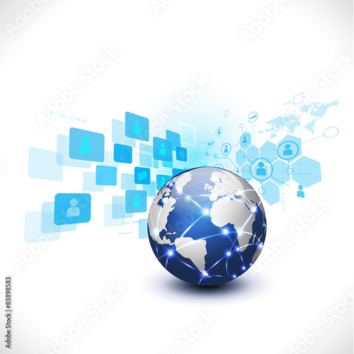 world with media network symbol for communication  & technology