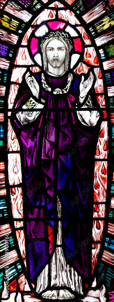 Jesus Christ, risen, with stigmata (stained glass window)