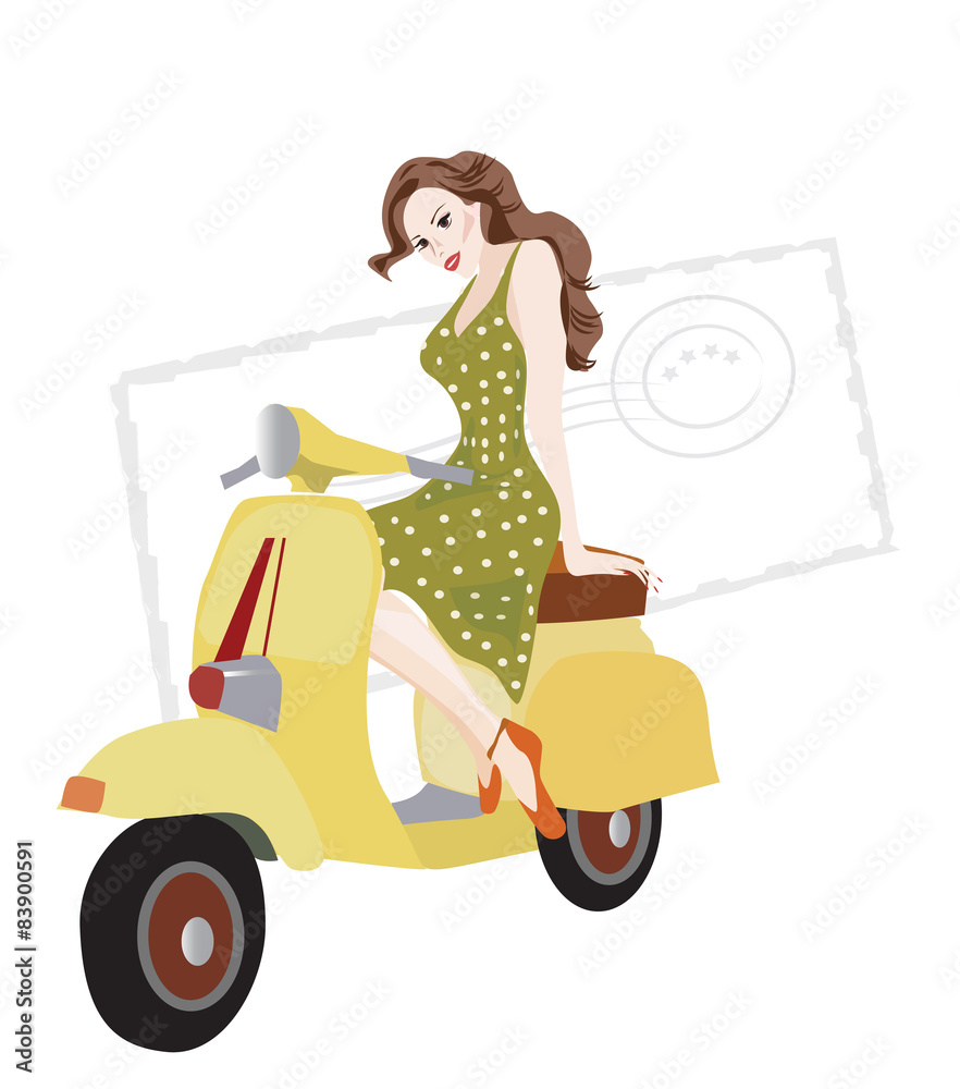 Obraz premium Illustration of a Woman on a Scooter
