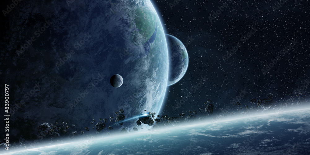 Naklejka premium Sunrise over planet Earth in space