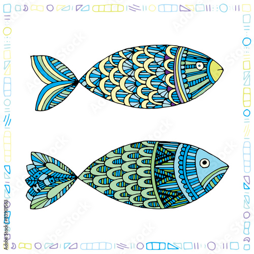 Fishes on simple white background