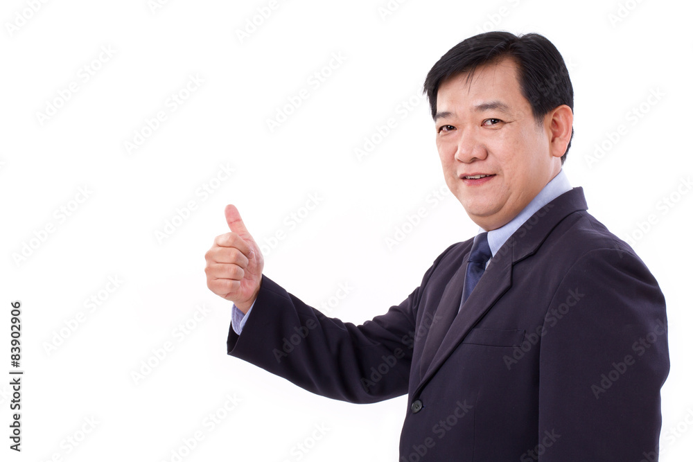 senior manager, middle aged CEO giving thumb up gesture senior manager, middle aged CEO giving thumb up gesture