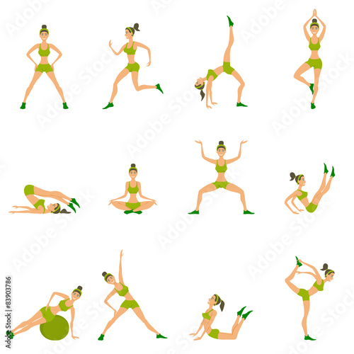 Vector yoga set Women asana Girl Healthy  lifestyle