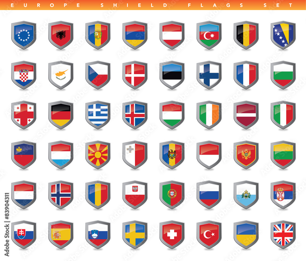 Europe Shield Flags Set Europe Shield Flags Set
