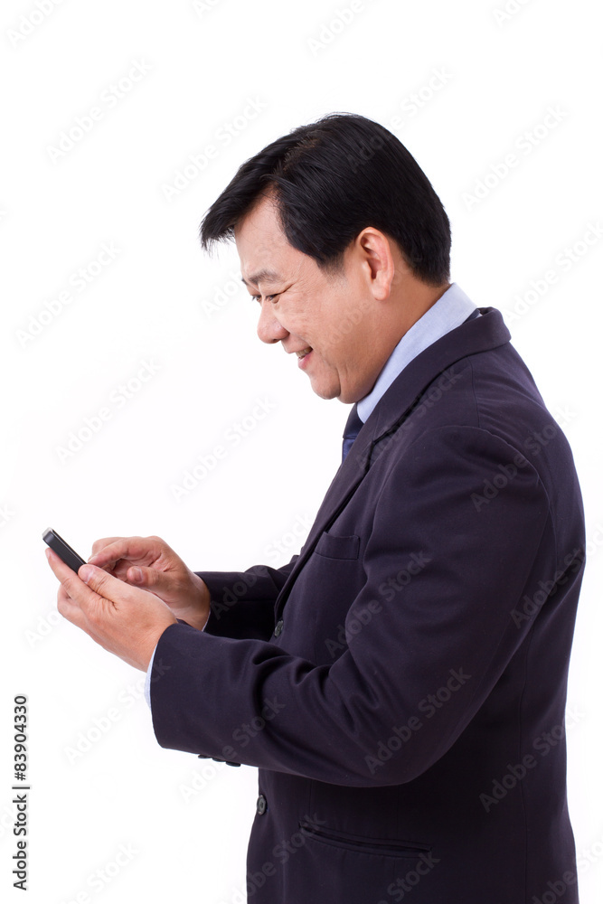 happy businessman with smartphone application happy businessman with smartphone application