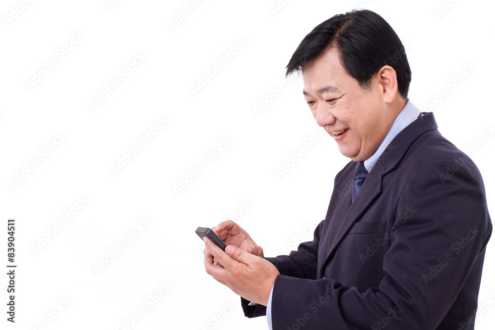 happy businessman with smartphone application happy businessman with smartphone application
