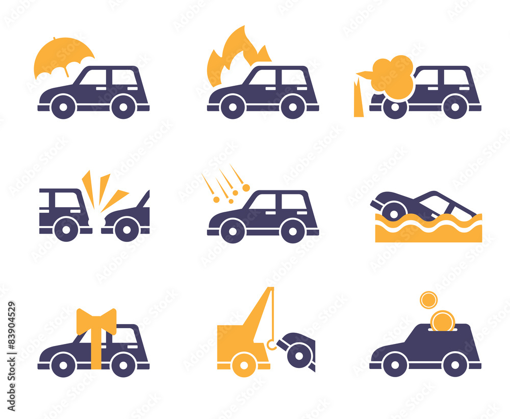 Naklejka premium Car Insurance Icons in Flat Style