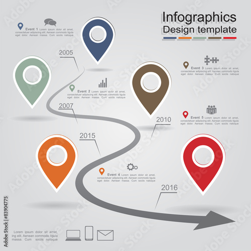 Infographic report template with arrows and icons. Vector